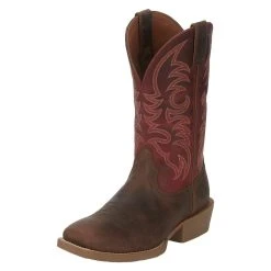 Justin Boots Men`s Syrup Brown Water Buffalo 12 In Chili Pepper Red Top Cowboy Boot