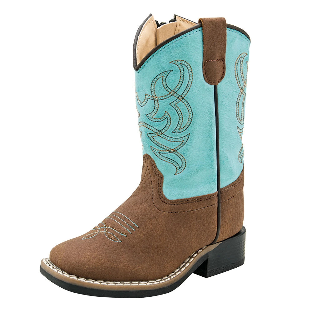 Old West Toddlers Brown Foot Teal Top Cowboy Boot 1 Old West Toddlers Brown Foot Teal Top Cowboy Boot
