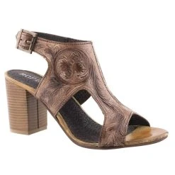 Roper Women's Tan Hand-tooled Leather Sandal