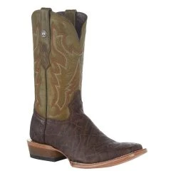 Tanner Mark Boots Men`s Matte Brown Elephant Print 12in. Green Top Square Toe Boot