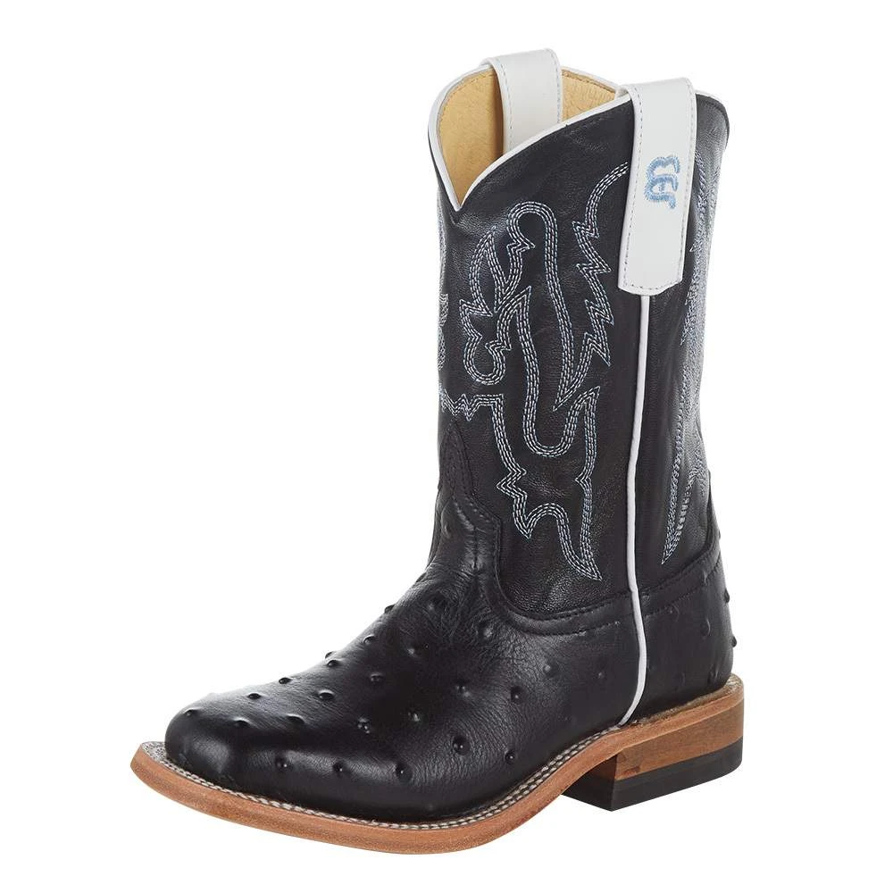 Anderson Bean Kid's Black Impostrich Goat Top Cowboy Boot 1 Anderson Bean Kid's Black Impostrich Goat Top Cowboy Boot