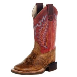 Old West Childrens Brown W/Red Shaft Square Toe Cowboy Boot