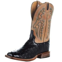 Tony Lama Men`s Black Full Quill 11in. Beige Top Boot