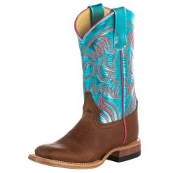 Macie Bean Kids Crazy Horse With Metallic Turquoise Top Boot