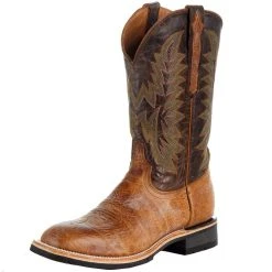 Lucchese Men`s Rudy Tan Cowhide 12in. Chocolate Cowhide Top Barn Boot