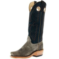 Olathe Boot Company Mens Ride Ready Stone Waxy Kudu 15in Indigo Navajo Bison Top Cutter Toe