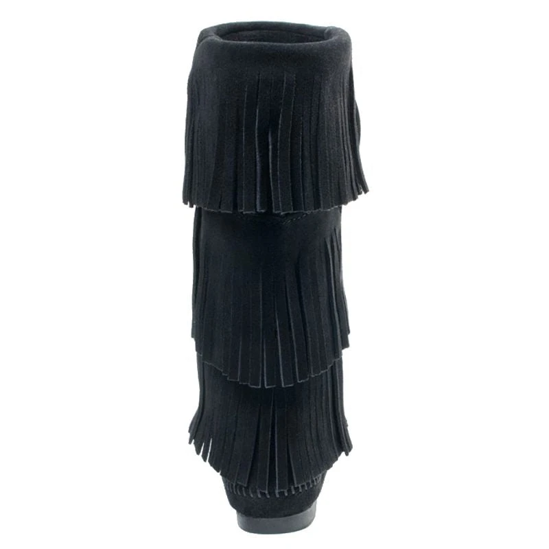 Minnetonka Women's Black 3 Layer Fringe Boots 2 Minnetonka Women's Black 3 Layer Fringe Boots - Image 2