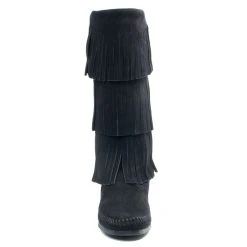 Minnetonka Women's Black 3 Layer Fringe Boots 6 Minnetonka Women's Black 3 Layer Fringe Boots -Ariat Sales Store 1639 front