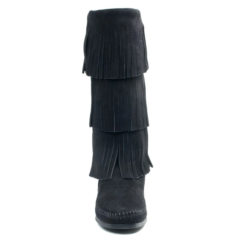 Minnetonka Women's Black 3 Layer Fringe Boots 3 Minnetonka Women's Black 3 Layer Fringe Boots - Image 3
