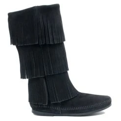 Minnetonka Women's Black 3 Layer Fringe Boots 7 Minnetonka Women's Black 3 Layer Fringe Boots -Ariat Sales Store 1639 right