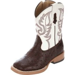 Roper Infant Brown Ostrich Print Cowboy Boots