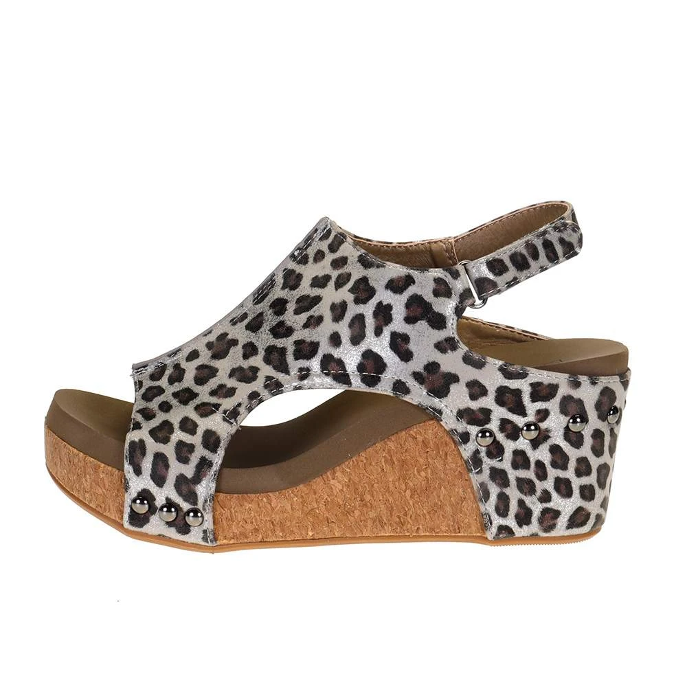 Corkys Footwear Womens Corkys Carley Silver Leopard Wedge Sandal 3 Corkys Footwear Womens Corkys Carley Silver Leopard Wedge Sandal - Image 3