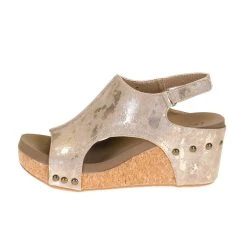 Corkys Footwear Womens Corkys Carley Taupe Metallic Wedge Sandal -Ariat Sales Store 30 5316 TUME 2