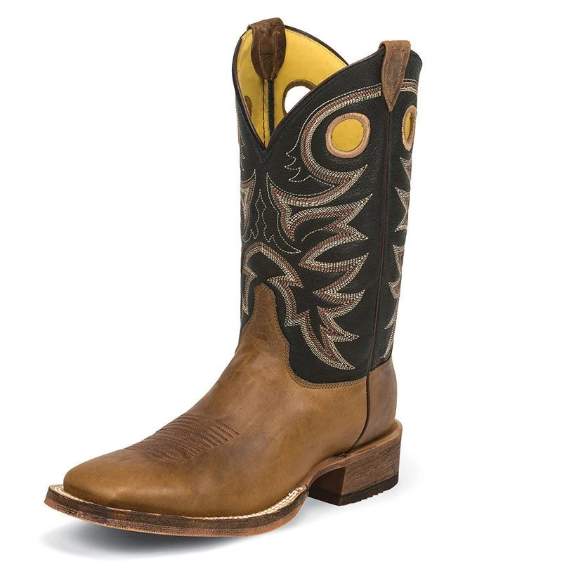 Justin Boot Company Men's Bent Rail Performance Tobacco Cowhide 11in. Black Top Square Toe Boot 1 Justin Boot Company Men's Bent Rail Performance Tobacco Cowhide 11in. Black Top Square Toe Boot