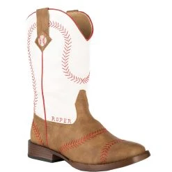 Roper Footwear Kid's Roper White Top Baseball Stitching Tan Boots