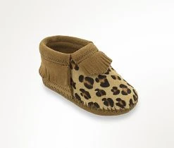 Minnetonka Girl's Riley Taupe And Leopard Bootie