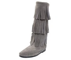 Minnetonka Women's Minnetonka 3-Layer Grey Fringe Boots