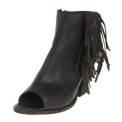 Liberty Black Women's Open Toe Black Fringe Bootie