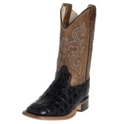 Old West Kids Old West Black Horn Back Gator/Tan Fry Cowboy Boots