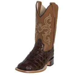 Old West Childs Brown Horn Back Gator Tan Canyon Cowboy Boots