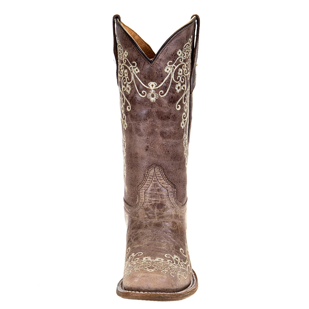 Corral Kids Brown And Bone Embroidery Square Toe Boots 2 Corral Kids Brown And Bone Embroidery Square Toe Boots - Image 2
