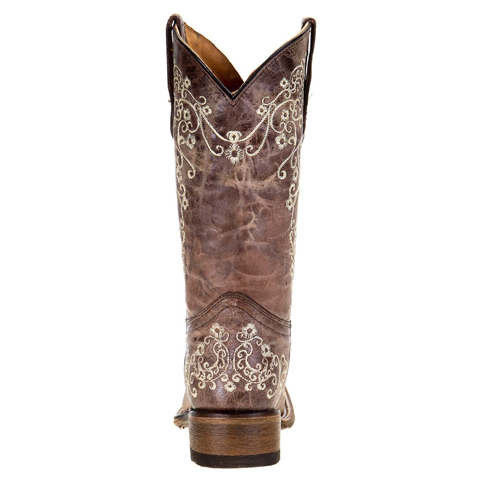 Corral Kids Brown And Bone Embroidery Square Toe Boots 4 Corral Kids Brown And Bone Embroidery Square Toe Boots - Image 4