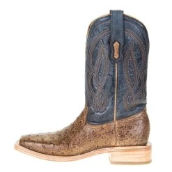 Corral Men's Corral Rodeo Performance Tan Orix FQ Ostrich 12in. Navy Embroidery Top Square Toe -Ariat Sales Store A4052 2