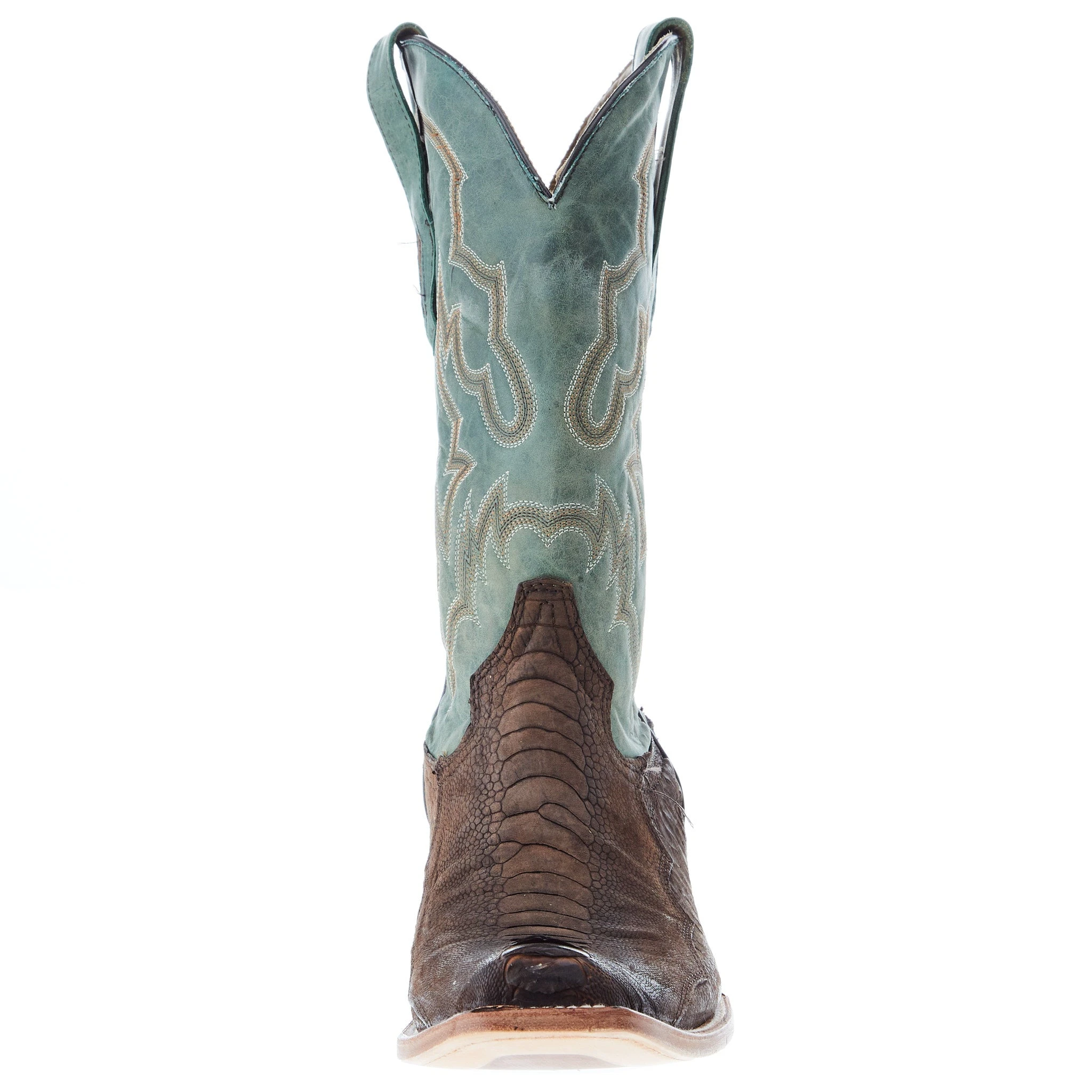 Corral Men`s Brown Ostrich Leg 12` Green Embroidery Top Sq Toe Boot 2 Corral Men`s Brown Ostrich Leg 12` Green Embroidery Top Sq Toe Boot - Image 2