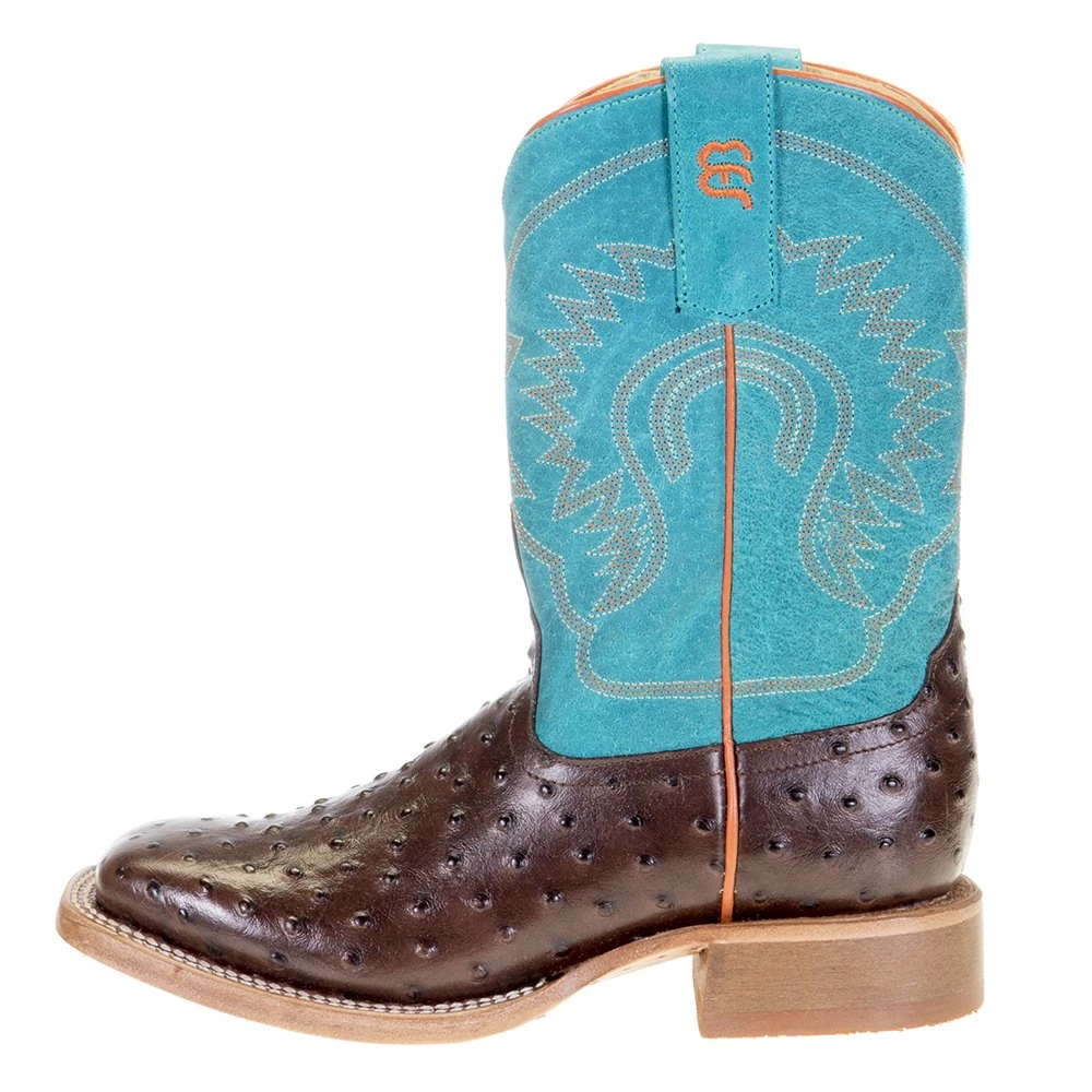 Anderson Bean Kids Chocolate Impostrich Turquoise Sinsation Top Cowboy Boots 3 Anderson Bean Kids Chocolate Impostrich Turquoise Sinsation Top Cowboy Boots - Image 3