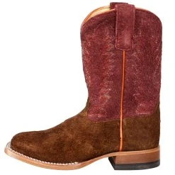 Kids Anderson Bean Brown Rough Out With Burgundy Roughout Top Cowboy Boot -Ariat Sales Store ABK7932 3