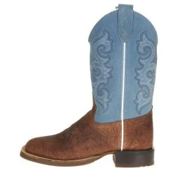 Old West Youth Brown Bull Hide Sky Blue Suede Shaft Cowboy Boot -Ariat Sales Store BCS1944 21