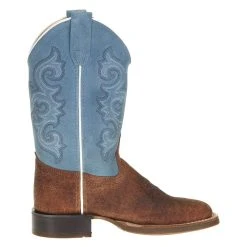Old West Old West Children's Brown Bull Hide Sky Blue Suede Shaft Cowboy Boot -Ariat Sales Store BCS1944 4