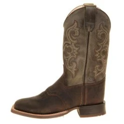 Old West Kids Green Waxy Top Brown Foot Cowboy Boots -Ariat Sales Store BSC1915 2