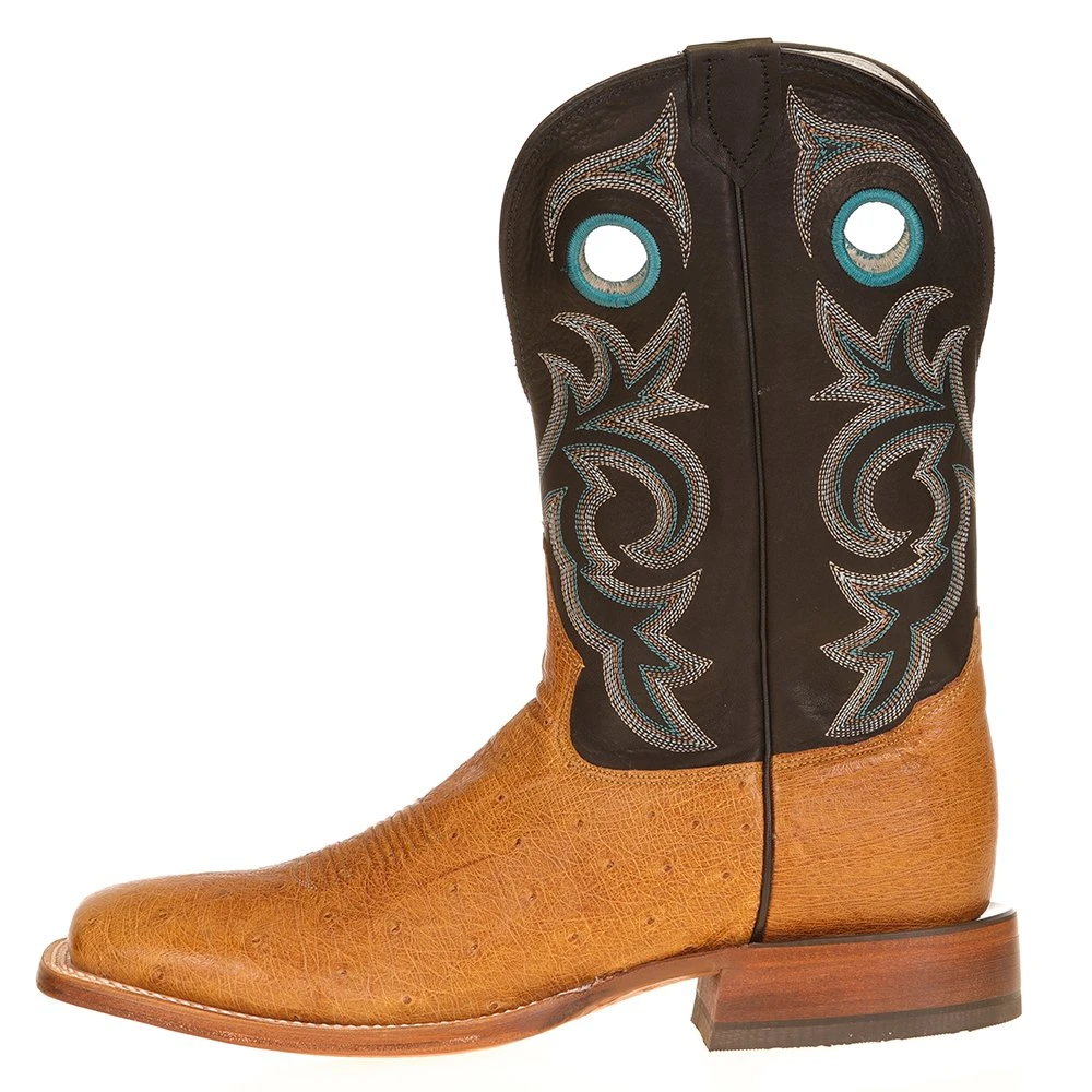 Tony Lama Men's Antique Saddle Smooth Ostrich 11in. Black Top Cowboy Boot 2 Tony Lama Men's Antique Saddle Smooth Ostrich 11in. Black Top Cowboy Boot - Image 2
