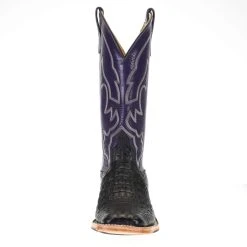 Anderson Bean Men's Black Hornback Caiman 13in. Purple Orchid Kidskin Top Square Toe Boots