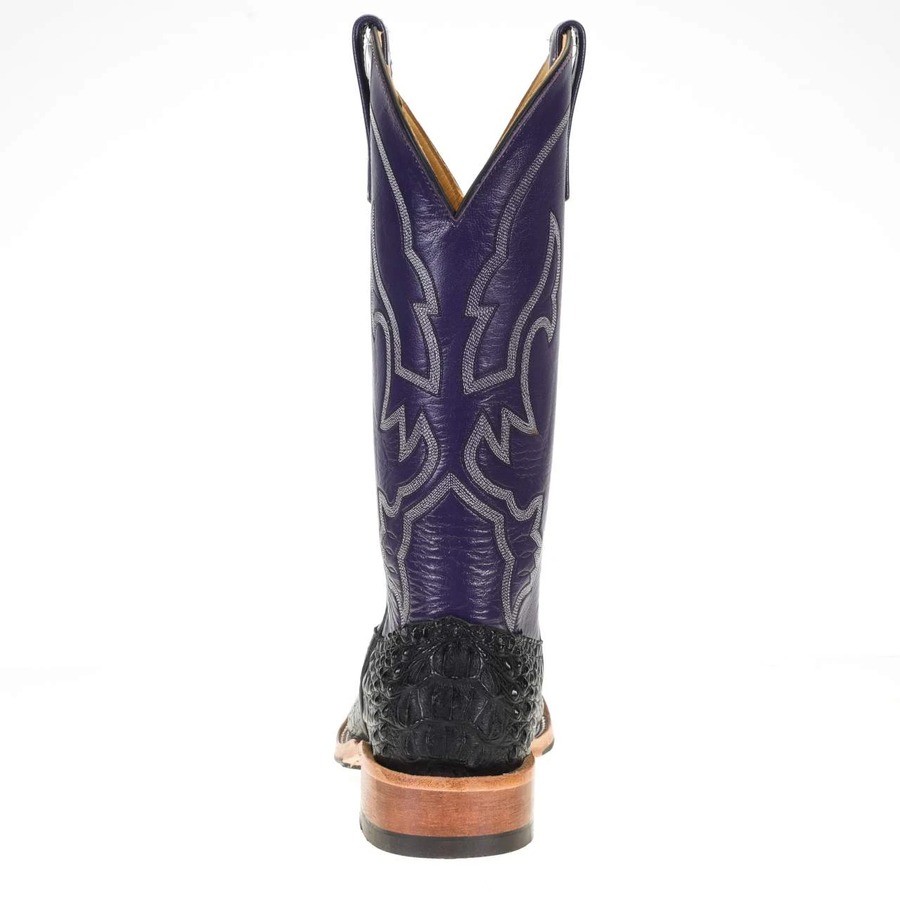 Anderson Bean Men's Black Hornback Caiman 13in. Purple Orchid Kidskin Top Square Toe Boots 3 Anderson Bean Men's Black Hornback Caiman 13in. Purple Orchid Kidskin Top Square Toe Boots - Image 3