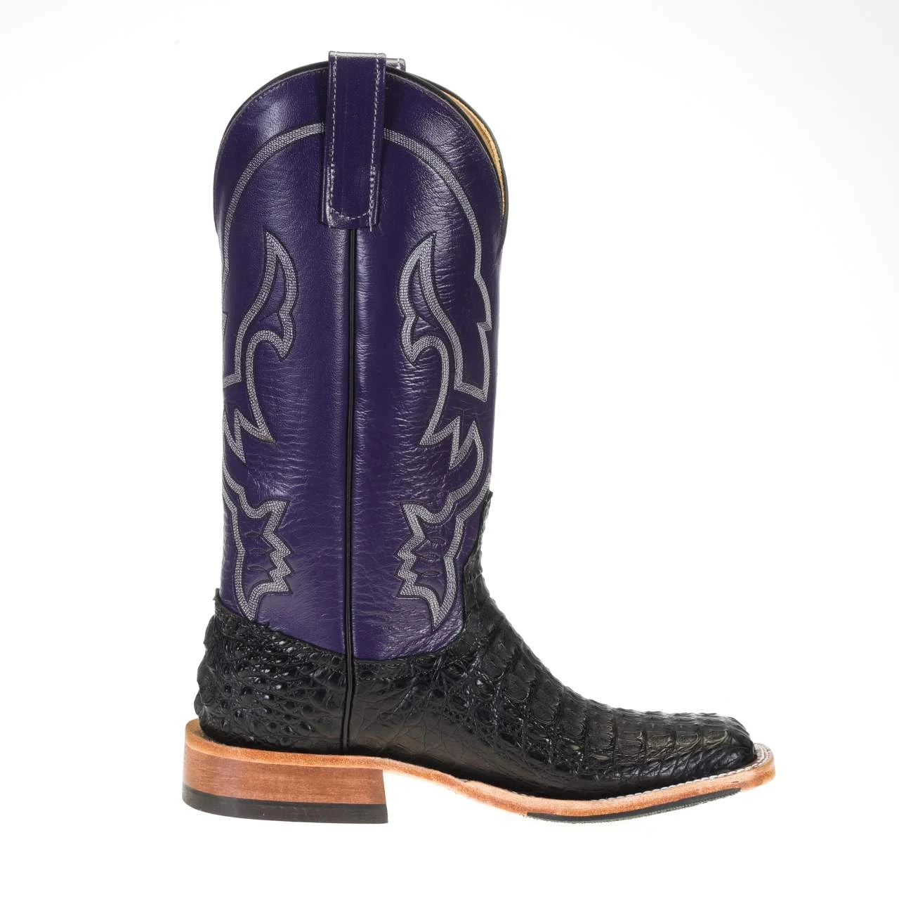 Anderson Bean Men's Black Hornback Caiman 13in. Purple Orchid Kidskin Top Square Toe Boots 4 Anderson Bean Men's Black Hornback Caiman 13in. Purple Orchid Kidskin Top Square Toe Boots - Image 4