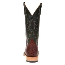 Horsepower Men's Horsepower Cognac Full Quill Ostrich 13in. Green Top Square Toe Boots -Ariat Sales Store HP8018 3