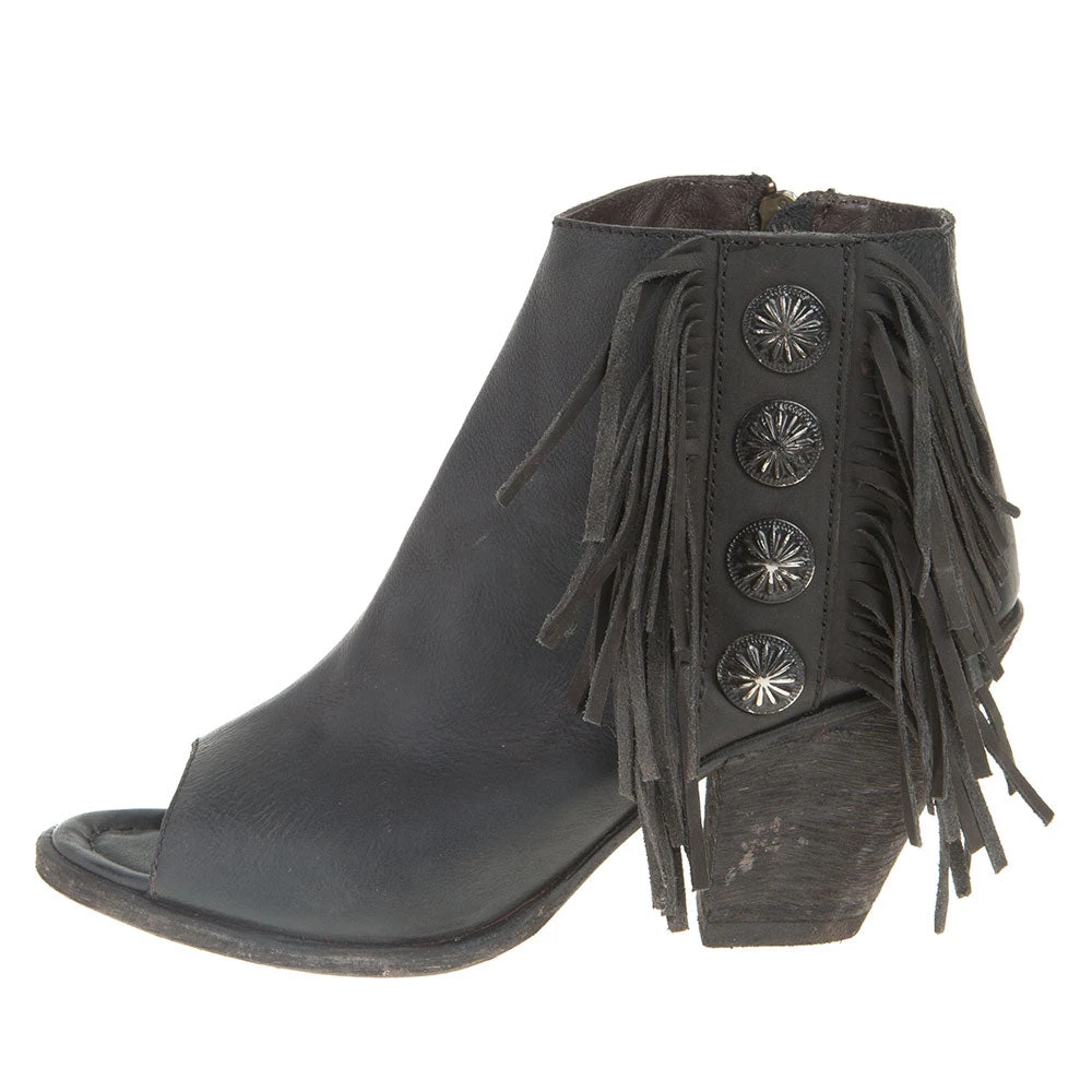 Liberty Black Women's Open Toe Black Fringe Bootie 3 Liberty Black Women's Open Toe Black Fringe Bootie - Image 3
