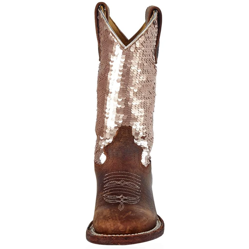Macie Bean Boots Kids Brown Bison Sparkle Magic Cowgirl Boot 2 Macie Bean Boots Kids Brown Bison Sparkle Magic Cowgirl Boot - Image 2
