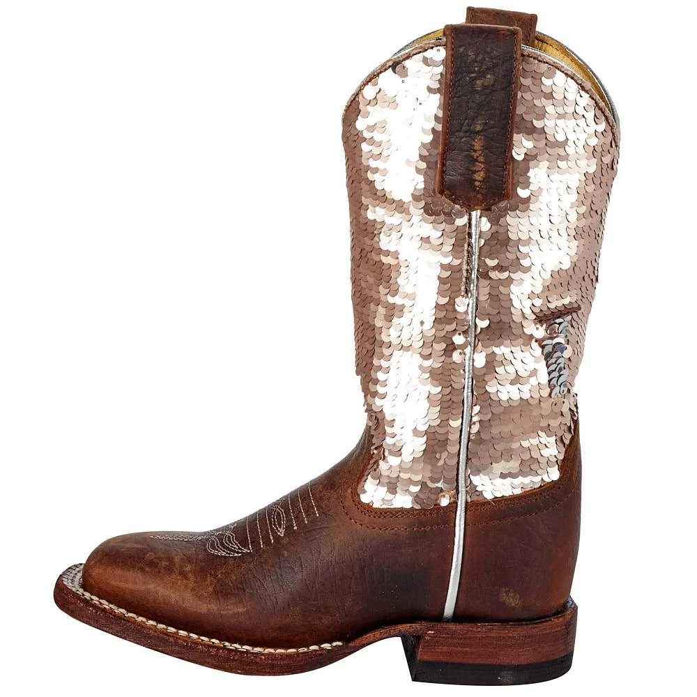 Macie Bean Boots Kids Brown Bison Sparkle Magic Cowgirl Boot 3 Macie Bean Boots Kids Brown Bison Sparkle Magic Cowgirl Boot - Image 3
