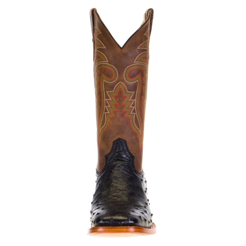 R. WATSON BOOTS Men's R Watson Black Full Quill Ostrich 13in. Mad Dog Tan Cowhide Top Boots 2 R. WATSON BOOTS Men's R Watson Black Full Quill Ostrich 13in. Mad Dog Tan Cowhide Top Boots - Image 2