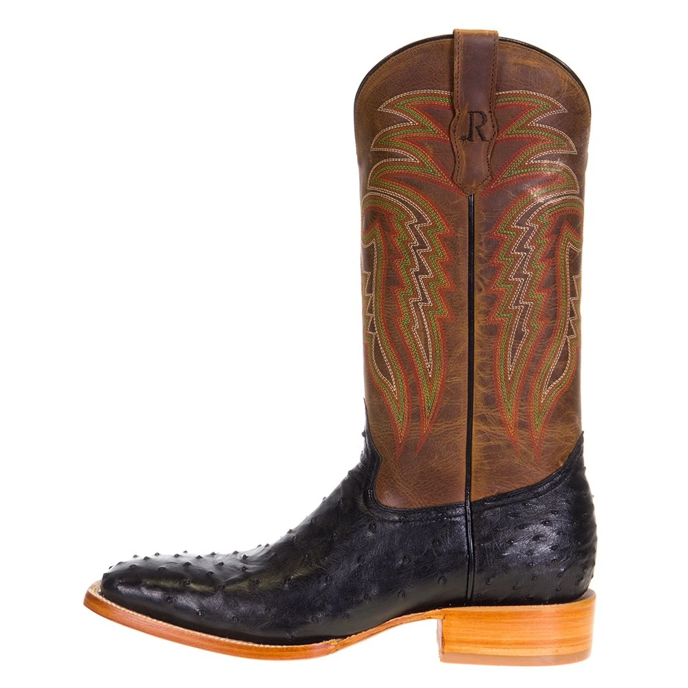 R. WATSON BOOTS Men's R Watson Black Full Quill Ostrich 13in. Mad Dog Tan Cowhide Top Boots 3 R. WATSON BOOTS Men's R Watson Black Full Quill Ostrich 13in. Mad Dog Tan Cowhide Top Boots - Image 3