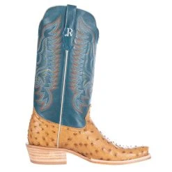 R. WATSON BOOTS R Watson Boots Men's Antique Saddle Full Quill Ostrich 13in. Royal Blue Goat Top Boots -Ariat Sales Store RW4513 1 4