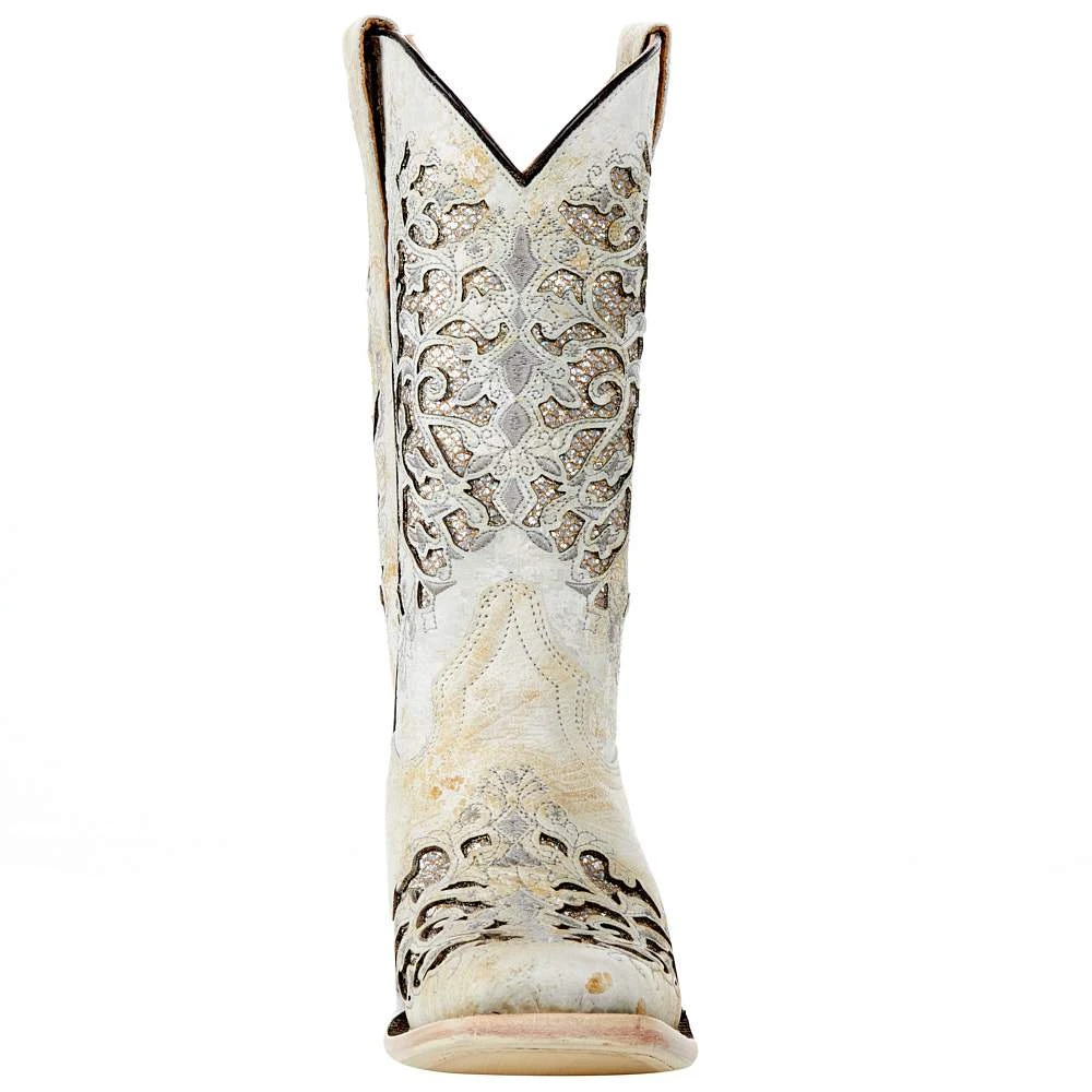 Corral Kids White Glitter Inlay Sq Toe Cowgirl Boot 2 Corral Kids White Glitter Inlay Sq Toe Cowgirl Boot - Image 2