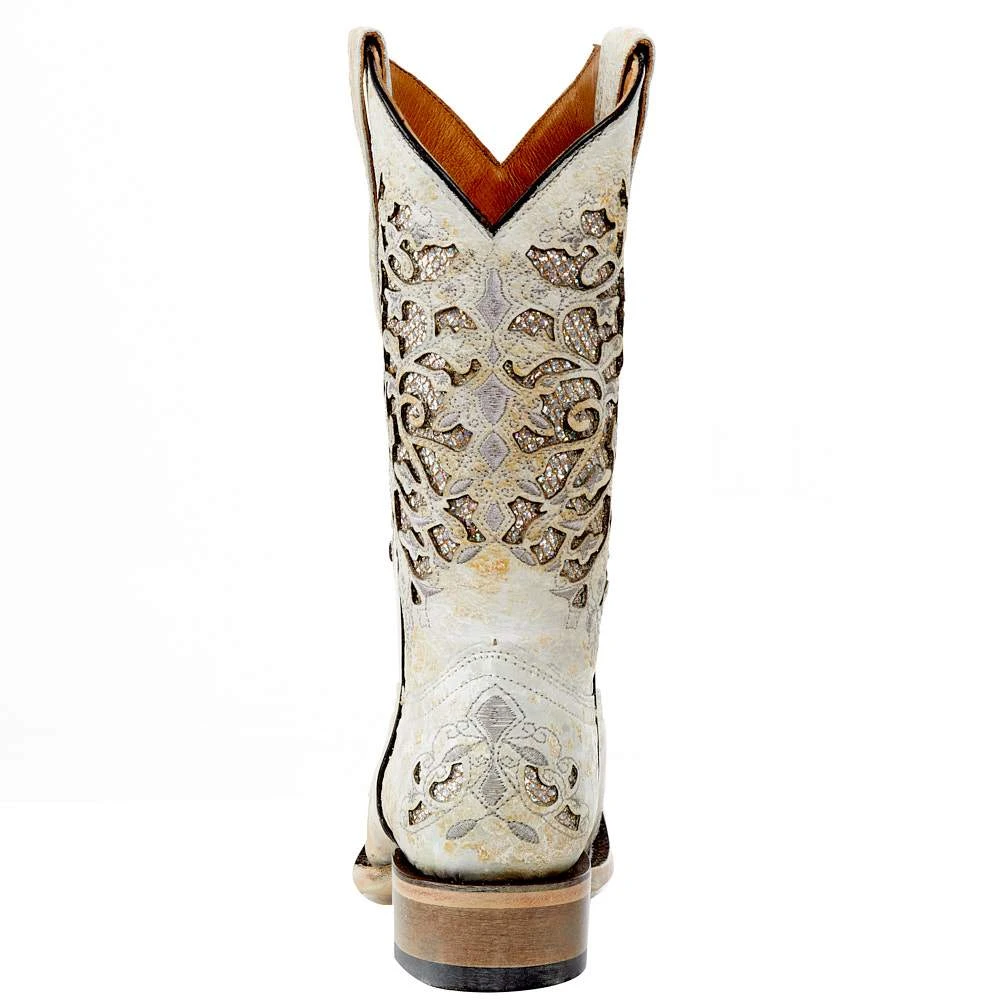 Corral Kids White Glitter Inlay Sq Toe Cowgirl Boot 4 Corral Kids White Glitter Inlay Sq Toe Cowgirl Boot - Image 4