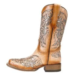 Corral Kids Tan Shiny Inlay Square Toe Cowgirl Boot -Ariat Sales Store T0104 2