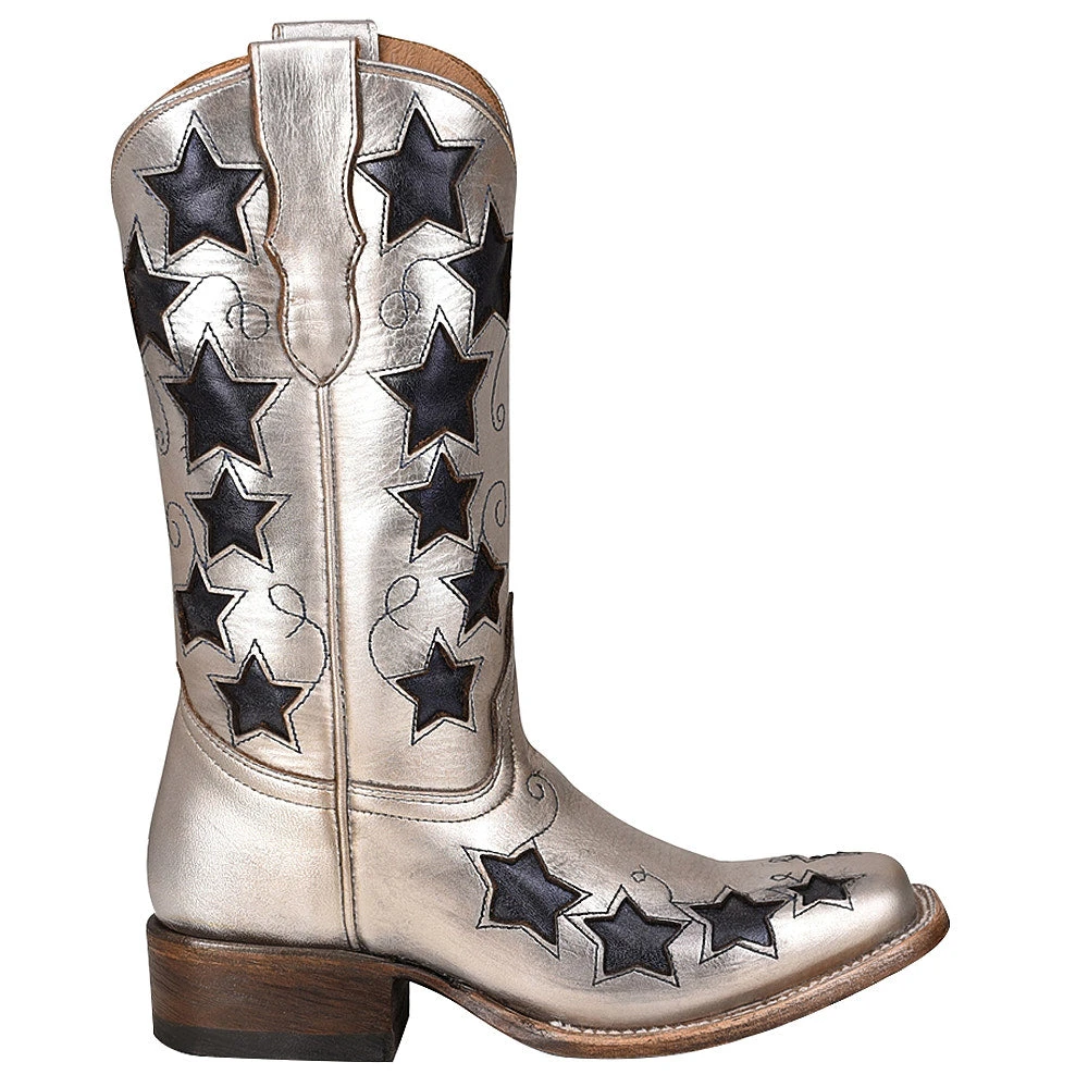 Corral Kids Corral Boot Silvery And Navy Blue Stars Square Toe Cowgirl Boot 2 Corral Kids Corral Boot Silvery And Navy Blue Stars Square Toe Cowgirl Boot - Image 2