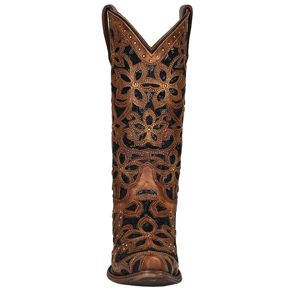 Corral Kids Brown With Black Glitter Inlay Snip Toe Boot 3 Corral Kids Brown With Black Glitter Inlay Snip Toe Boot - Image 3