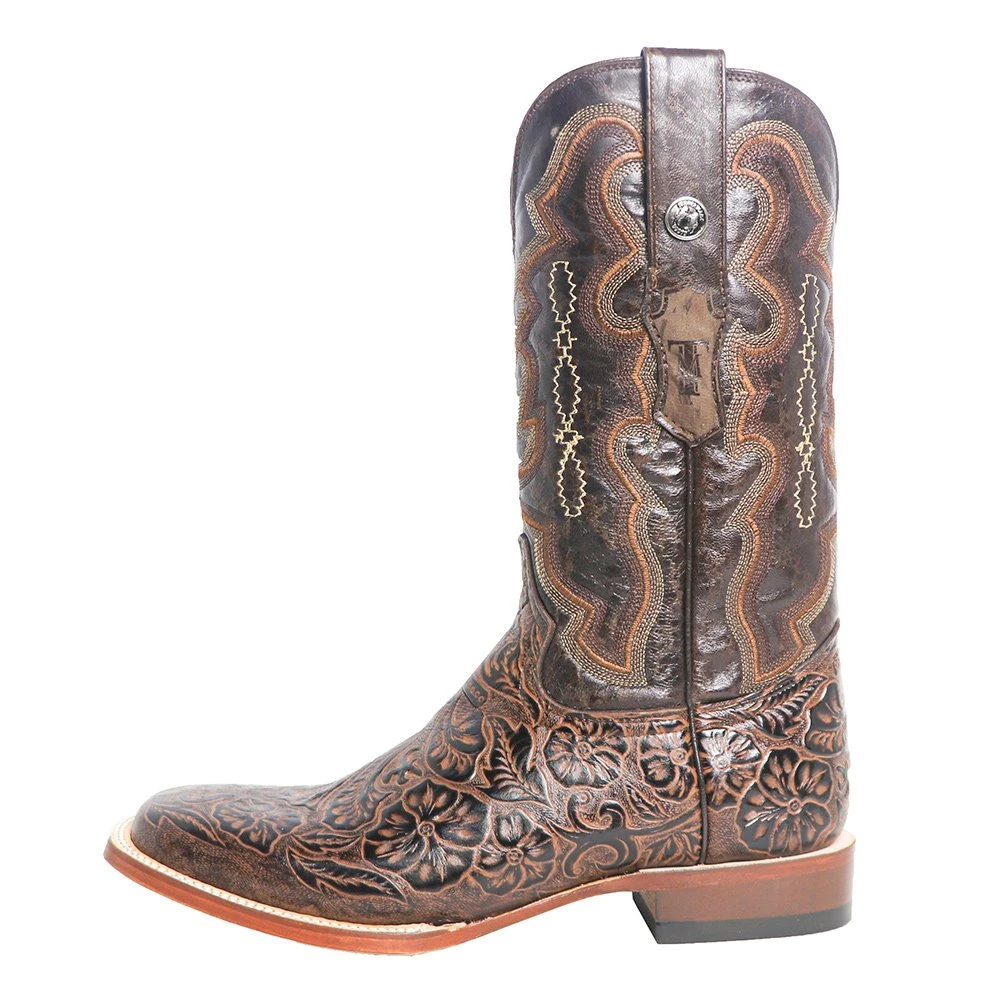 Tanner Mark Boots Men?s Tanner Mark Embossed Oak Leaf Hand Tool In Chocolate Brown Cowboy Boots 2 Tanner Mark Boots Men?s Tanner Mark Embossed Oak Leaf Hand Tool In Chocolate Brown Cowboy Boots - Image 2
